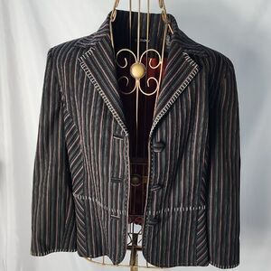 Vintage Striped Detailed Stitching Notched Collar 3 Button Blazer Dark Academia
